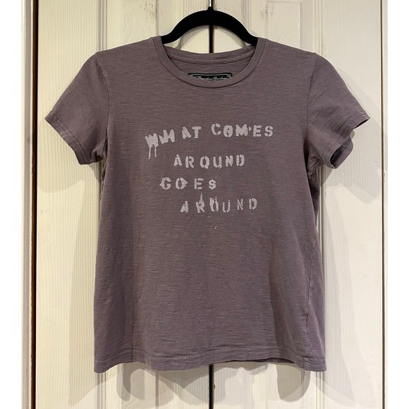 RARE Vtg What Comes Around Goes Around Karma Shrunken Graphic Tee 90s Y2K Celeb - Picture 2 of 12